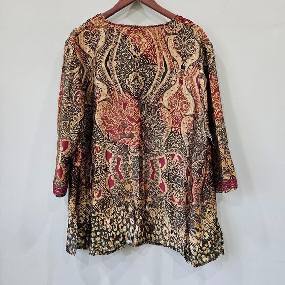 Jones New York Womens Silky Popover Top Multicolor Embroidered Artsy Bohemian - Picture 7 of 10